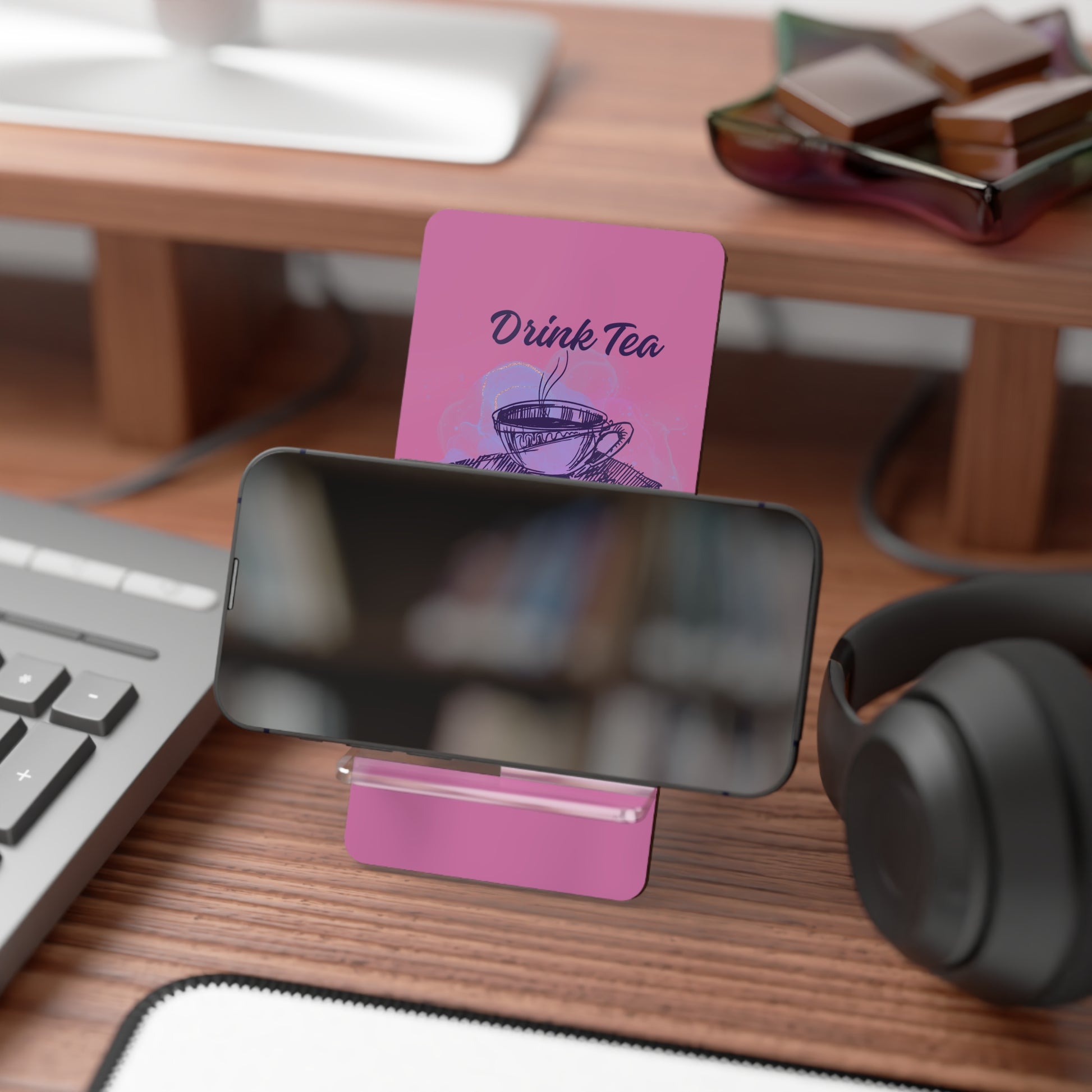 Tea Lovers' Mobile Display Stand | Cute Phone Holder for Reading, Work, Desk Decor, Gift, Cozy Atmosphere, Book Lover's Accessories
