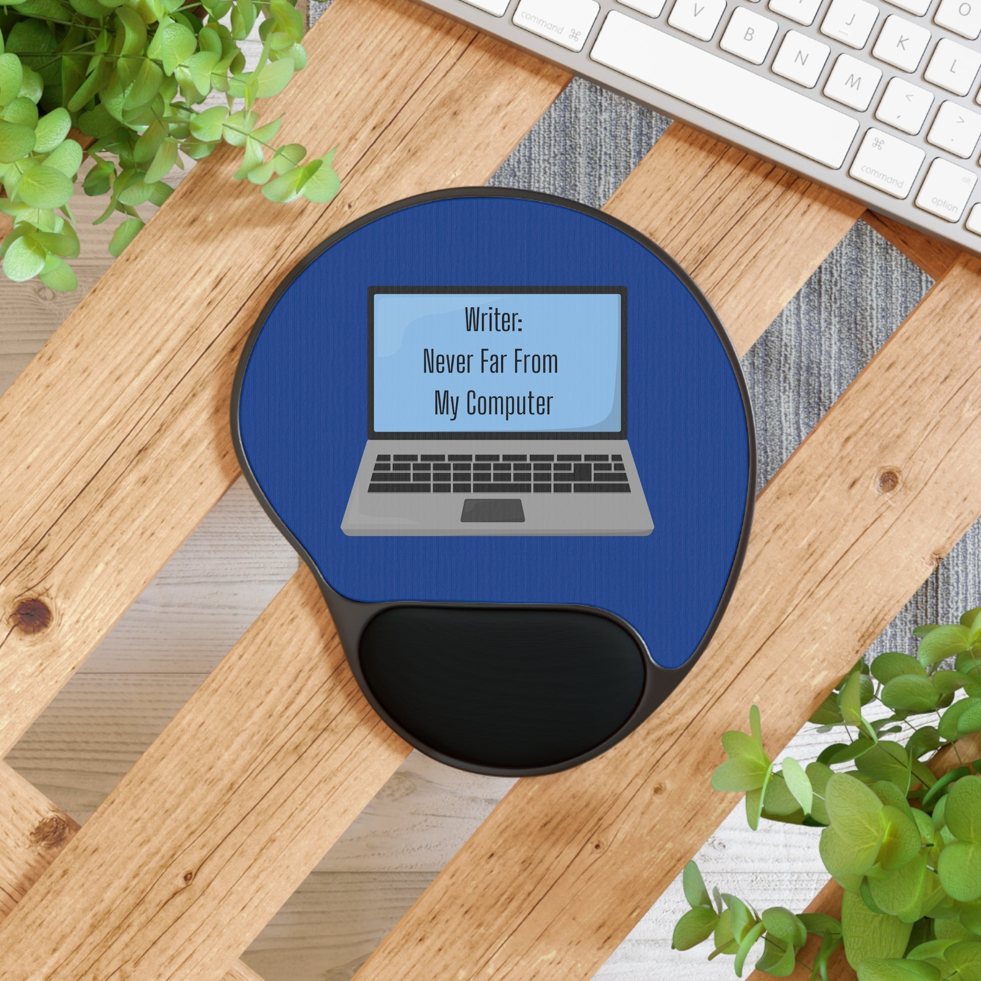 Ergonomic Mouse Pad for Writers, Comfortable Wrist Rest Pad, Desk Accessory for Home Office, Gift for Authors, Blue Laptop Design