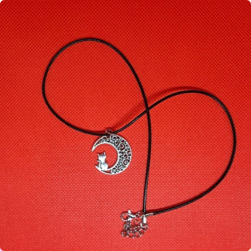 Cat on the Moon Silver Necklace