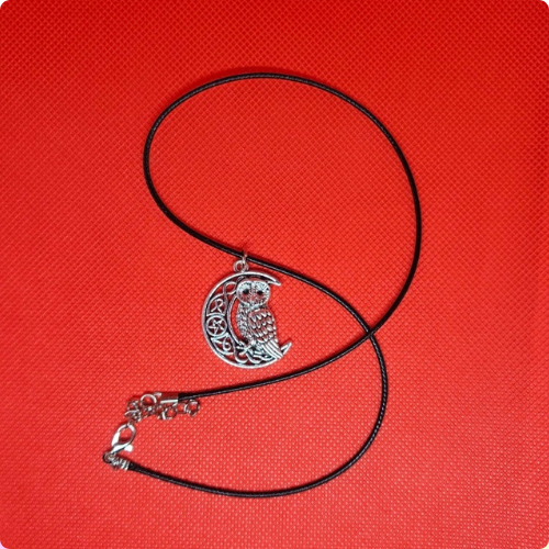 Owl and Crescent Moon Necklace