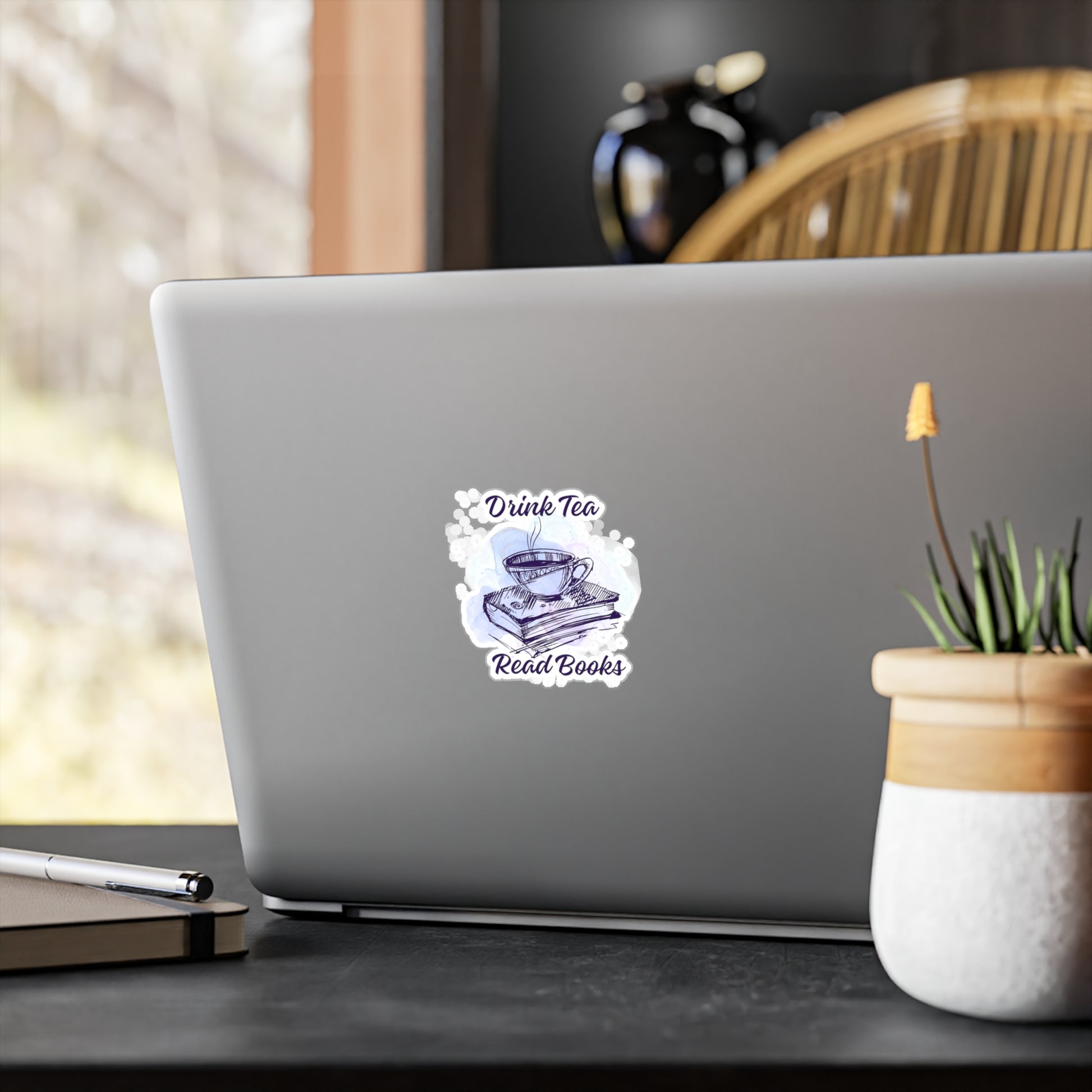 Vinyl Decals for Book Lovers, Drink Tea Read Books Stickers, Perfect for Laptops, Water Bottles, Home Decor, Gifts for Readers