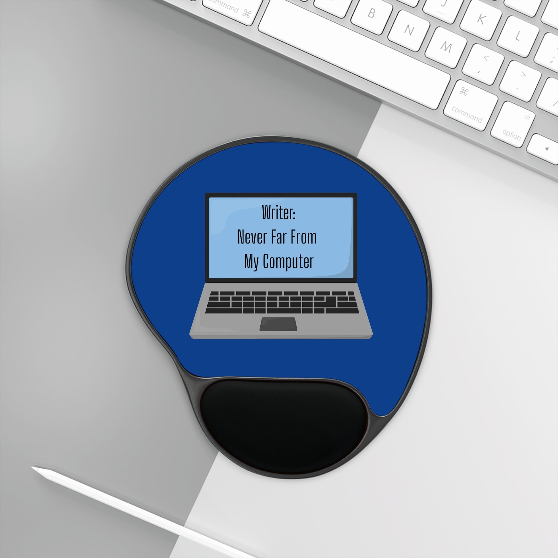 Ergonomic Mouse Pad for Writers, Comfortable Wrist Rest Pad, Desk Accessory for Home Office, Gift for Authors, Blue Laptop Design