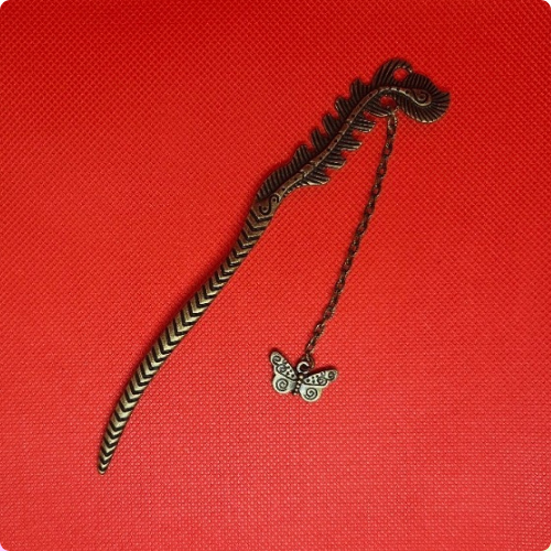 Feather and Butterfly Metal Bookmark