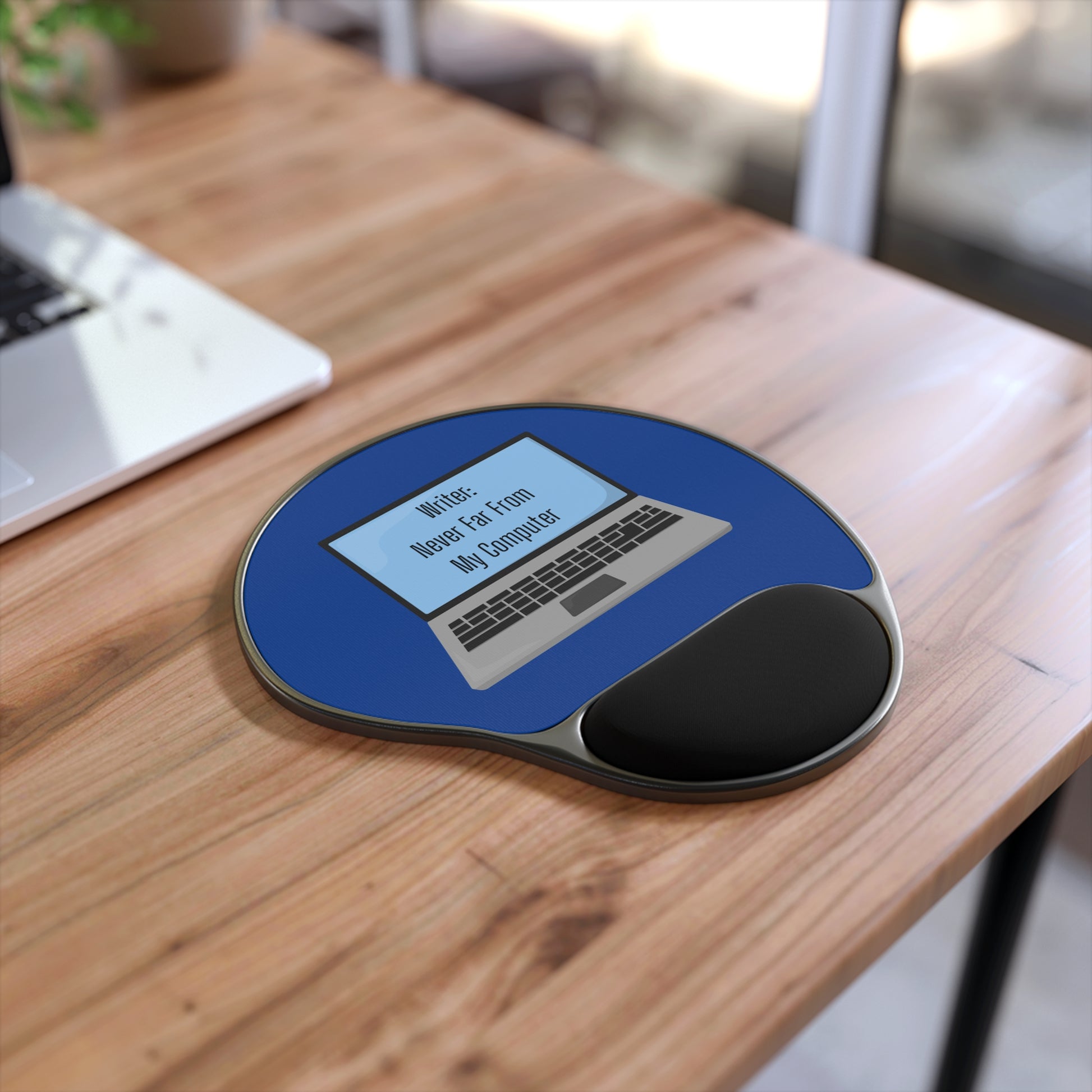 Ergonomic Mouse Pad for Writers, Comfortable Wrist Rest Pad, Desk Accessory for Home Office, Gift for Authors, Blue Laptop Design