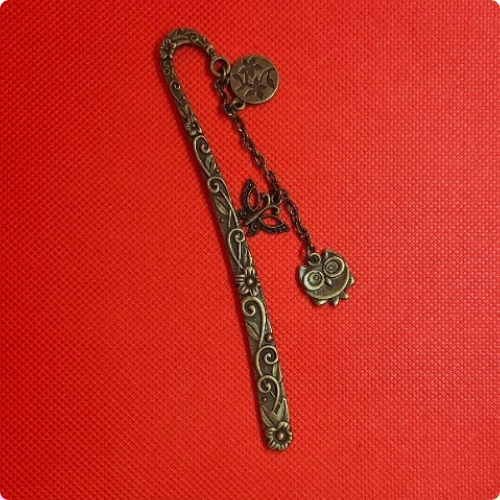 Metal Bookmark with Owl and butterfly charm