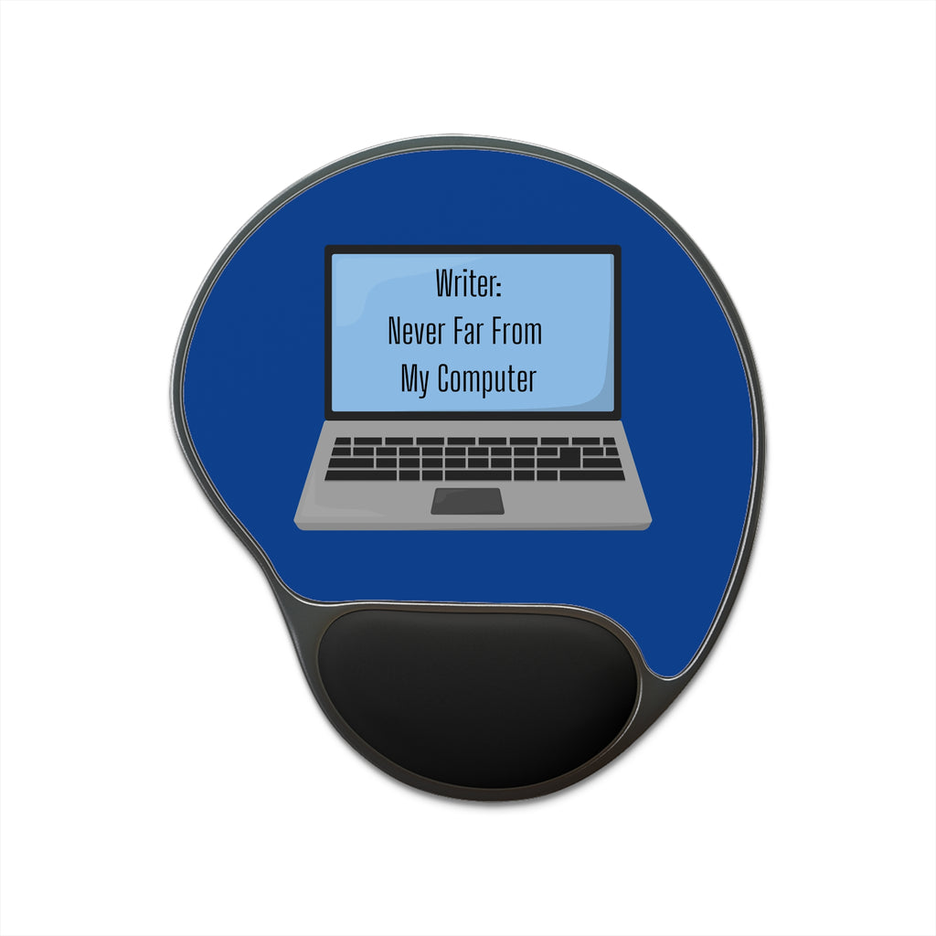 Ergonomic Mouse Pad for Writers, Comfortable Wrist Rest Pad, Desk Accessory for Home Office, Gift for Authors, Blue Laptop Design